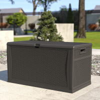 Flash Furniture QT-KTL-4023GY-GG 120 Gallon Plastic Deck Box - Outdoor Waterproof Storage Box for Patio Cushions, Garden Tools and Pool Toys, Gray